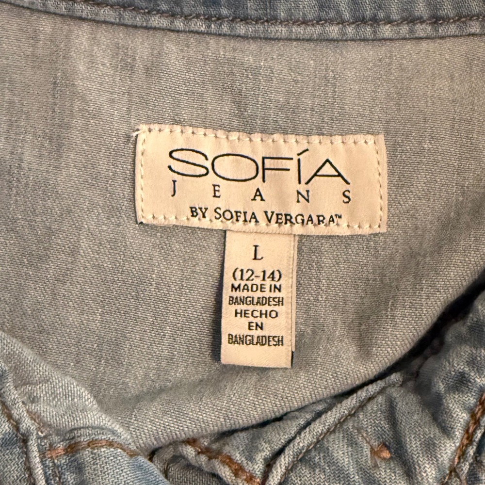 Sofia Jeans by Sofia Vergara Denim Button Down Shirt Light Wash Cotton Large - Picture 7 of 9
